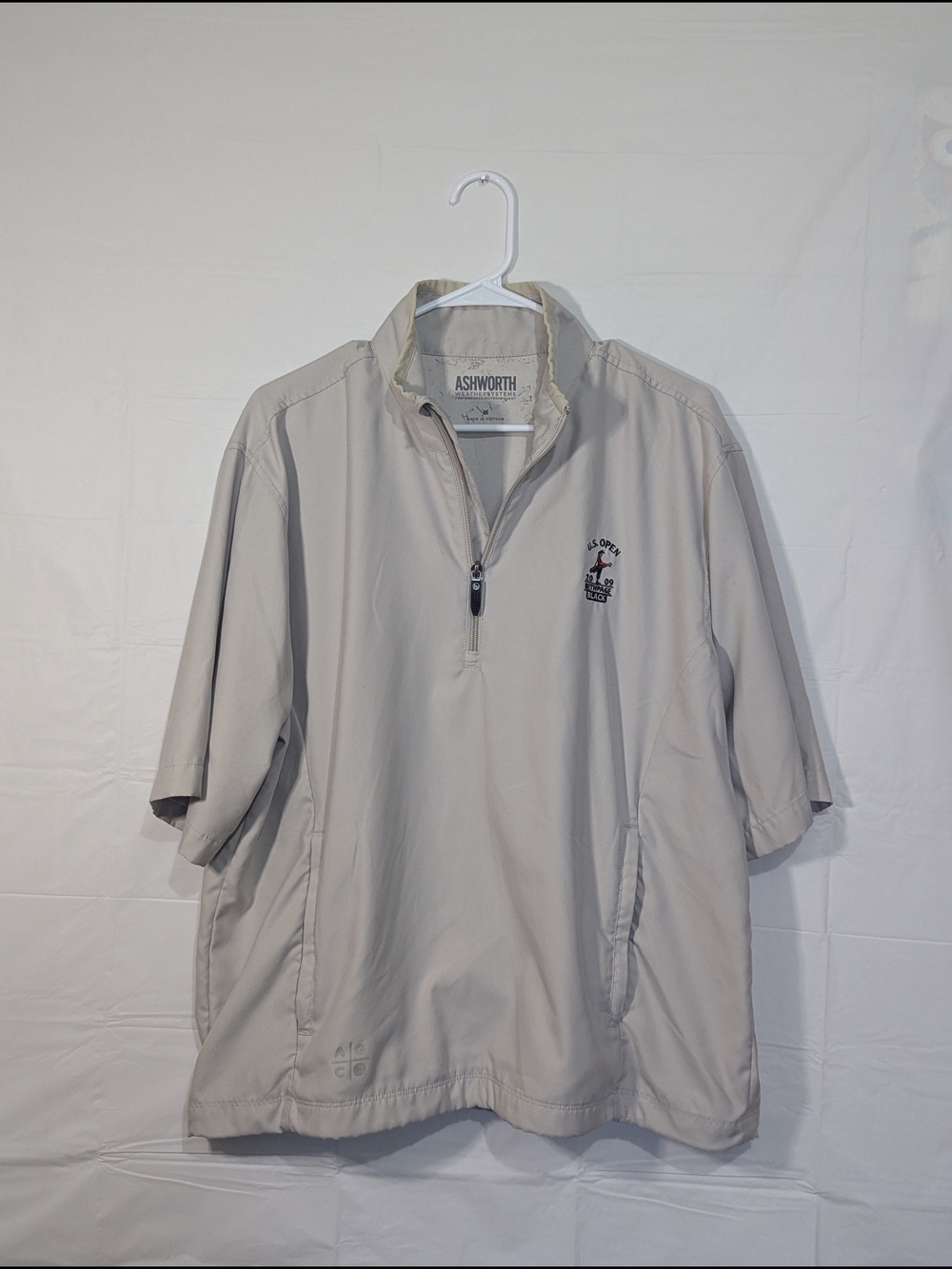 Ashworth U.S. Open 2009 Bethpage Black Golf Windshirt Pullover Beige Half Zip Me